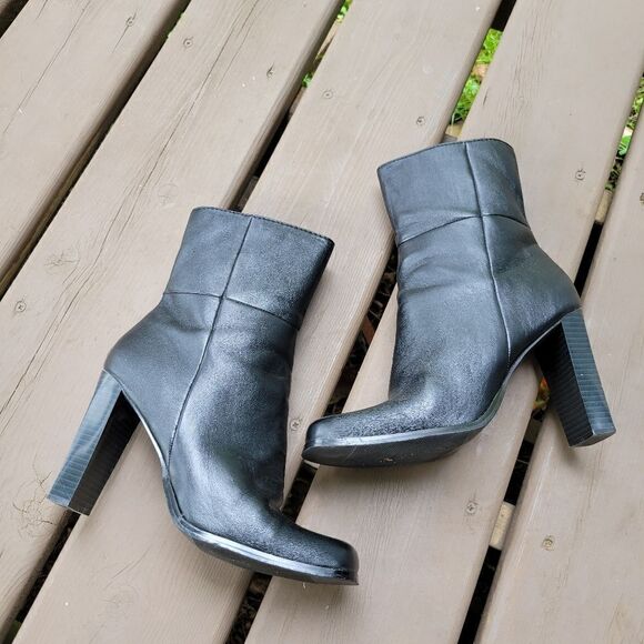 Vintage 90s y2k Candie's Bratz Black Faux Leather Square Toe Chunky Heel Boots - Picture 2 of 9